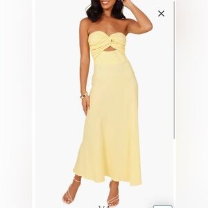 NWT- Petal & Pup Rosetta Cutout Cotton & Linen Strapless Dress, Lemon, Size 4